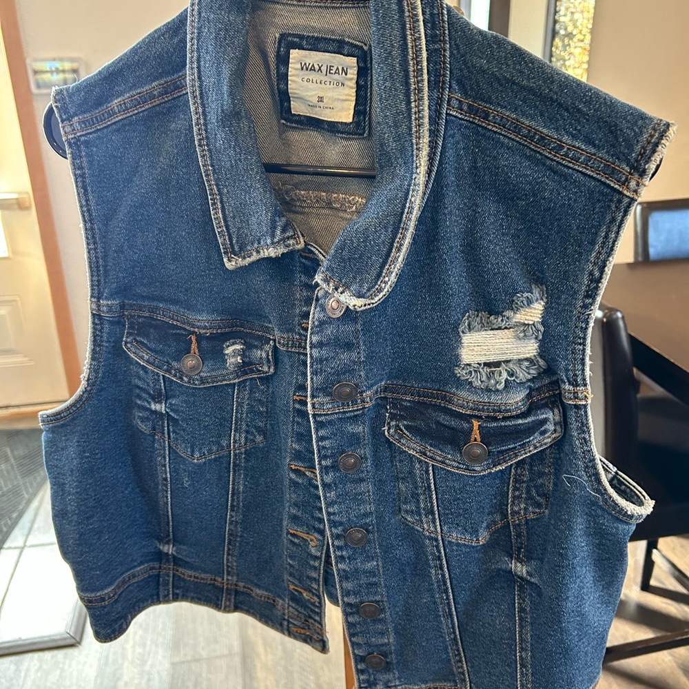 Wax Jean Distressed Blue Denim Vest